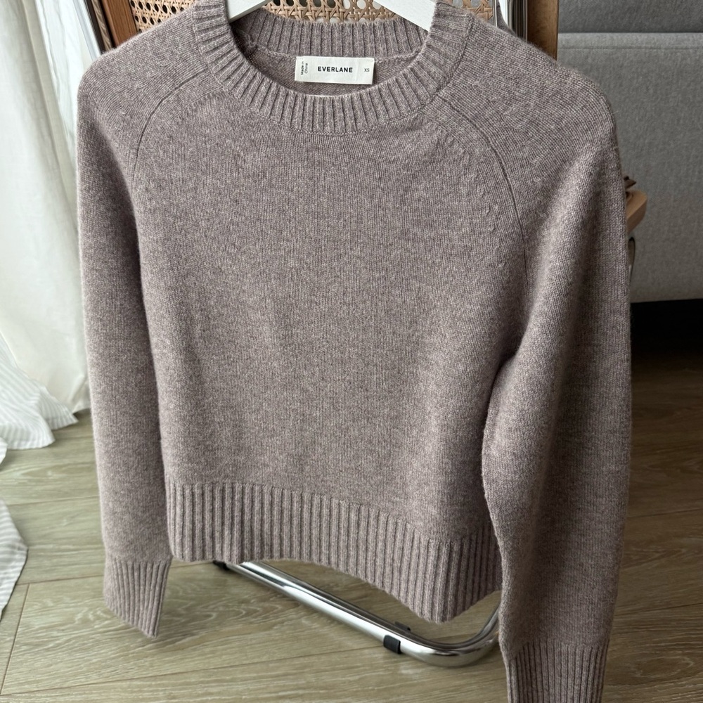Everlane The Boxy Crew in Cashmere - Light Heathered Taupe